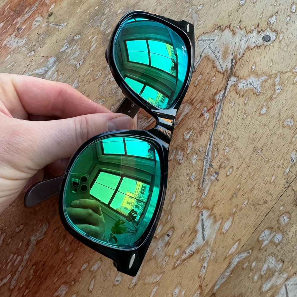 COPY - Ray Ban Wayferer black Frames Green Mirrored Lenses RB2140 1175/19 Ray-B…
